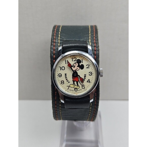Disney Accessories - Vintage Bradley Mickey Mouse Swiss Made Walt Disney Mechanical Watch Blue Strap